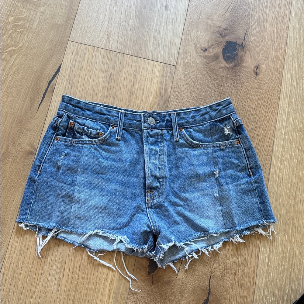 GRLFRND Distressed Blue Jean Shorts